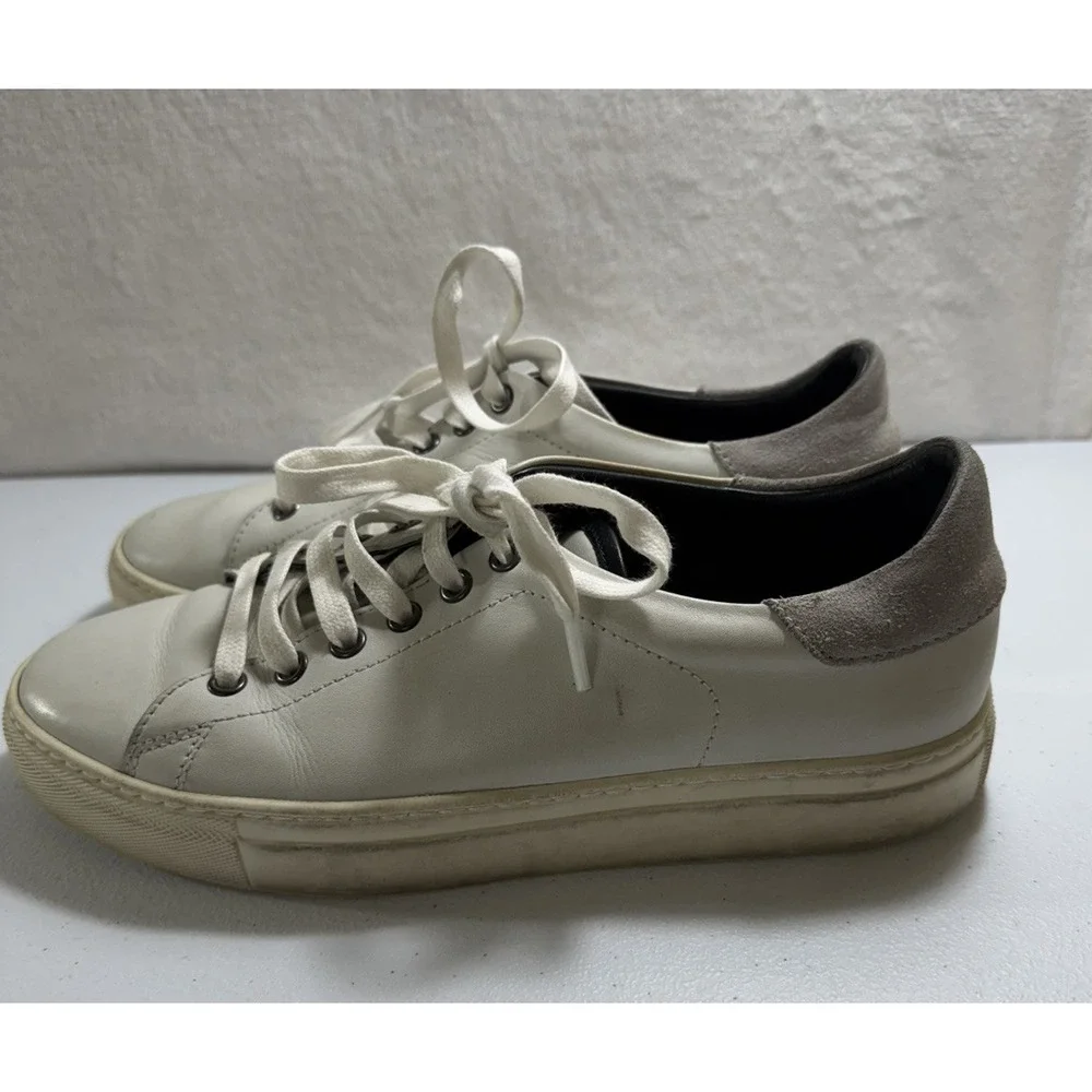 Mens Size 41 White Greenish Leather Lace Up‎ Low Top Casual Shoes - Size 8.5?